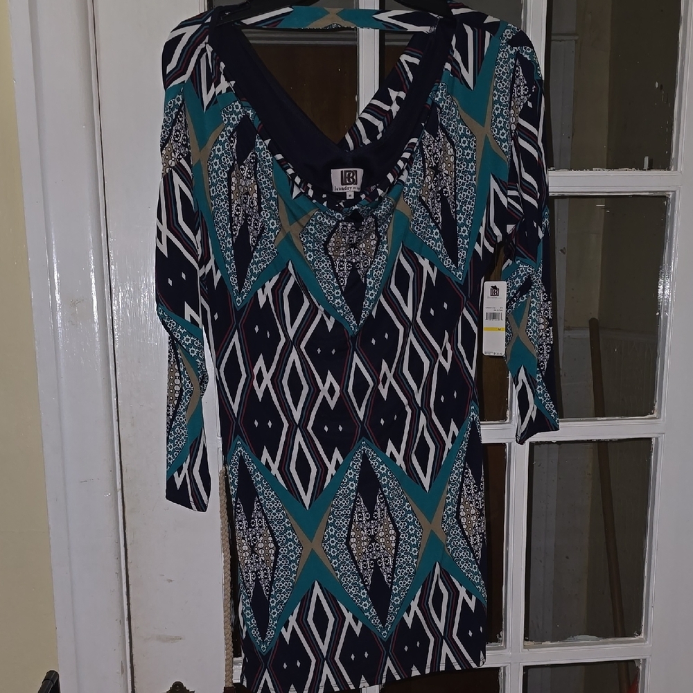 Laundry Geometric Patterned Dress with Teal Accents